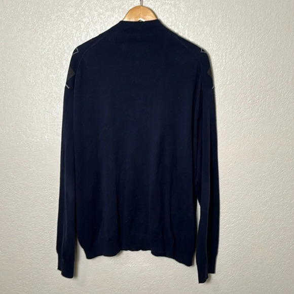 Perry Ellis Full Zip‑Up Long Sleeve Cardigan Sweater XXL Navy Argyle 100% Cotton - Picture 2 of 6